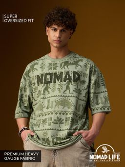 The Souled Store - Nomad: Indus Green Men Super Oversized T-Shirts