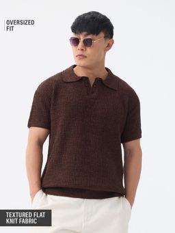The Souled Store - Textured Flat Knit: Cedar Men Polo T-Shirt