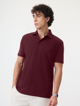 The Souled Store - Pique Polo: Sangria Men Textured Polo T-Shirt