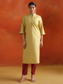 Jaipur Kurti - Chanderi Kantha Embroidered Straight Kurta