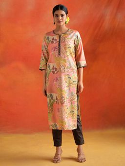 Jaipur Kurti - Botanical Printed Embroidered Straight Kurta