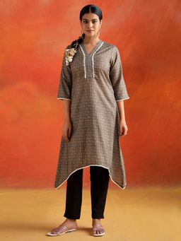 Jaipur Kurti - Olive Green Tagai Handwork A-Line Kurta