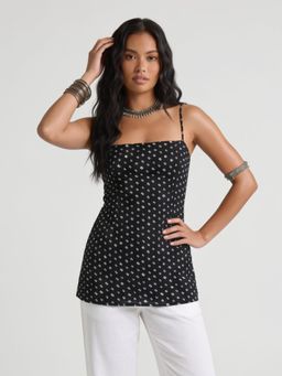 NISHORAMA - Black Printed Georgette Fitted Fit Kurti