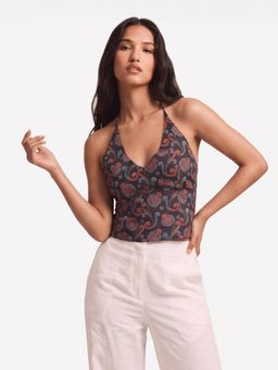 NISHORAMA - Black Paisley Cotton Fitted Fit Top