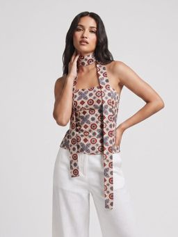 NISHORAMA - White Printed Rayon Fitted Fit Corset Top