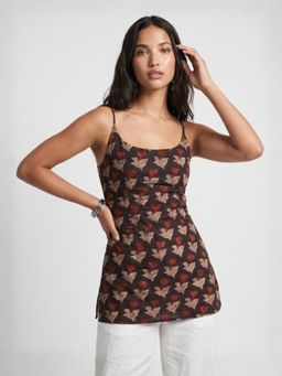 NISHORAMA - Black Floral Cotton Slim Fit Kurti