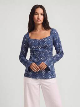 NISHORAMA - Blue Printed Cotton Slim Fit Kurti