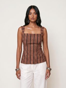 NISHORAMA - Black Stripes Cotton Slim Fit Top