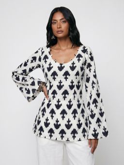 NISHORAMA - White Printed Cotton Slim Fit Kurti