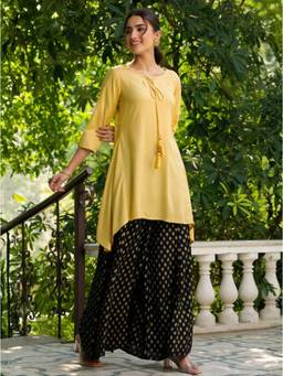 Juniper - Yellow Solid Rayon Slub Asymmetrical Fit Kurta