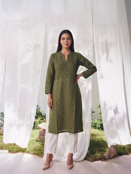 Rangita - Olive Solid Viscose Regular Fit Kurta