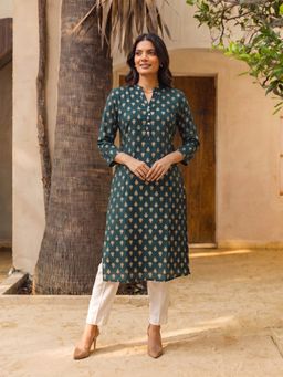Rangita - Green Printed Rayon Regular Fit Kurta