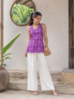 Indibelle - Purple Printed Cotton Straight Fit Kurti