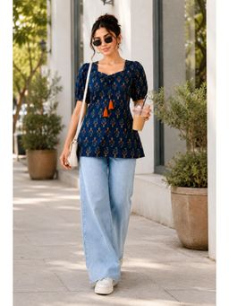 Indibelle - Teal Printed Cotton Straight Fit Kurti