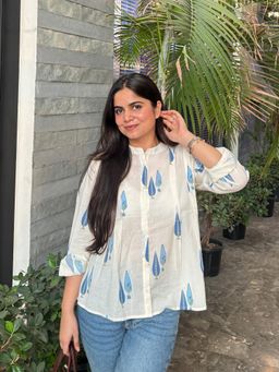 Maaesa - White Printed Cotton Regular Fit Shirt