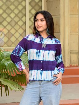 Maaesa - Blue Tie & Dye Rayon Regular Fit Shirt