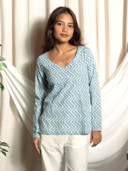 NISHORAMA - Blue Printed Cotton Slim Fit Kurti