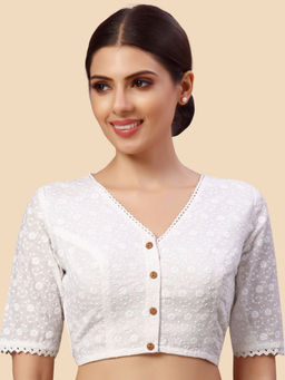 Studio Shringaar - White Embroidered Cotton Fit Blouse