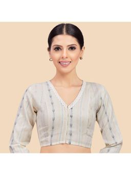 Studio Shringaar - Off White Printed Cotton Fit Blouse