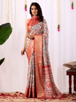 URBAN PALLU - Pink Printed Pure Cotton Saree with Unstitched Blouse