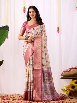 URBAN PALLU - Purple Printed Pure Cotton Saree with Unstitched Blouse
