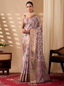 URBAN PALLU - Purple Printed Pure Cotton Saree with Unstitched Blouse