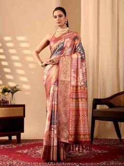 URBAN PALLU - Red Printed Pure Cotton Saree with Unstitched Blouse