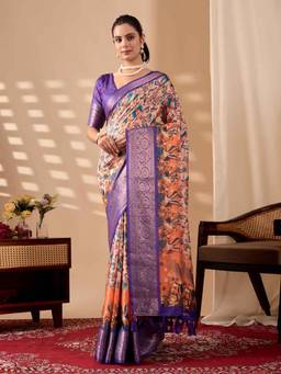 URBAN PALLU - Purple Printed Pure Cotton Saree with Unstitched Blouse