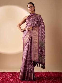 URBAN PALLU - Purple Printed Pure Cotton Saree with Unstitched Blouse