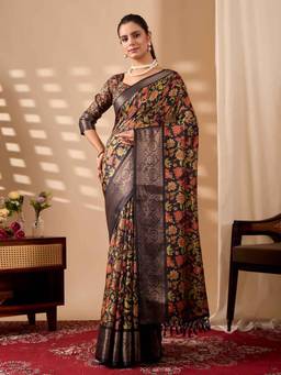URBAN PALLU - Purple Printed Pure Cotton Saree with Unstitched Blouse
