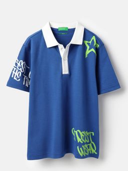 United Colors of Benetton - Collar Neck Printed Take It Easy Back Grafitti Polo T-Shirt