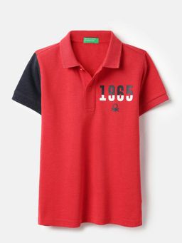 United Colors of Benetton - Collar Neck Printed Contrast Sleeve Polo T-Shirt