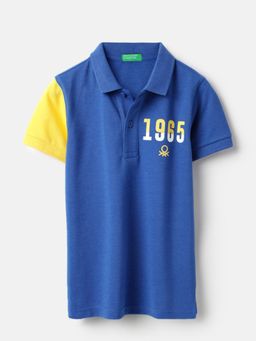 United Colors of Benetton - Collar Neck Printed Contrast Sleeve Polo T-Shirt
