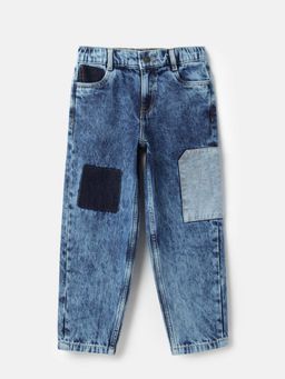 United Colors of Benetton - Colorblock Slouchy Fit Mid Wash Denim Jeans