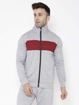 CHKOKKO - Maroon Grey Men Winter Sports Running Zipper Jacket