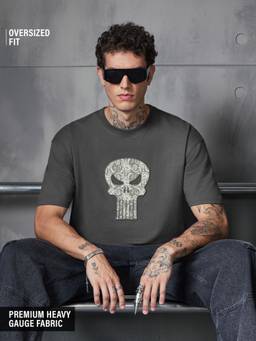 The Souled Store - Official Punisher: Artistique Men Olive Oversized T-Shirts
