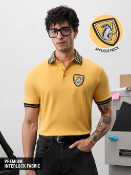 The Souled Store - Official Harry Potter: Helga Hufflepuff Men Mustard Classic Polo T-Shirt