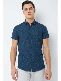 Allen Solly - Men Blue Slim Fit Printed Half Sleeves Casual Shirt
