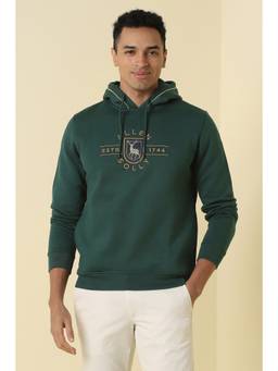 Allen Solly - Men Green Hooded Neck Full Sleeves Casual Sweatshirt