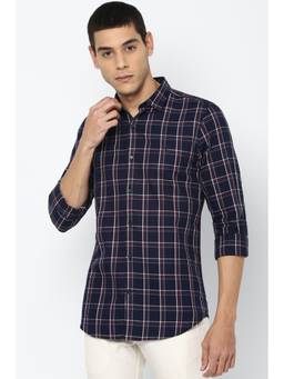 Allen Solly - Men Navy Blue Ultra Slim Fit Checked Full Sleeves Casual Shirt