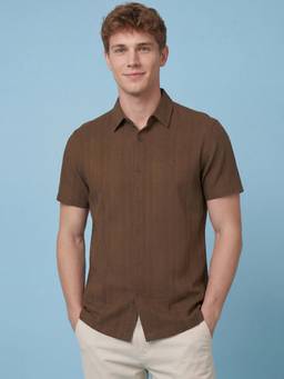 Being Human - Brown Solid Regular Fit Short Sleeve Collar Men Shirt