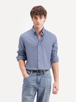 Rare Rabbit - Alexi Men Blue Solid Cotton Button-Down Collar Casual Shirt