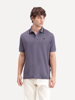 Rare Rabbit - Andre Men Dark Purple Solid Badge Applique Polo T-Shirt
