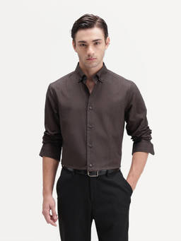 Rare Rabbit - Austu Men Brown Striped Cotton Spread Collar Shirt
