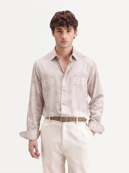 Rare Rabbit - Beki Men Off White Printed Spread Collar Shirt