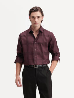 Rare Rabbit - Boxlet-Aw26 Men Dark Maroon Checked Spread Collar Shirt