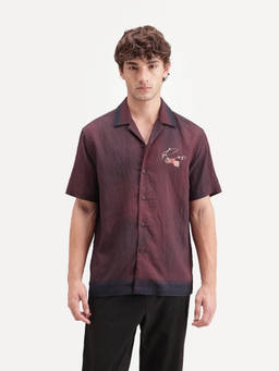Rare Rabbit - Bruno Men Maroon Printed Relaxed Fit Shirt