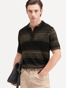 Rare Rabbit - Carto Men Brown Jacquard Striped Polo T-Shirt