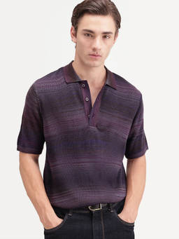 Rare Rabbit - Carto Men Dark Purple Jacquard Knit Polo T-Shirt
