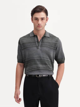 Rare Rabbit - Carto Men Dusky Green Jacquard Knit Polo T-Shirt